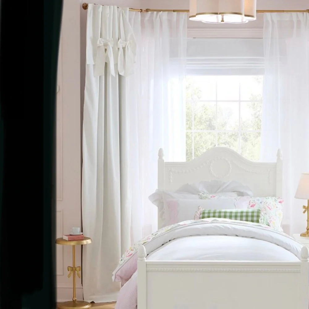 Pottery Barn Kids Evelyn Linen Blend Bow Blackout Curtain Panel Ivory 44”x96”